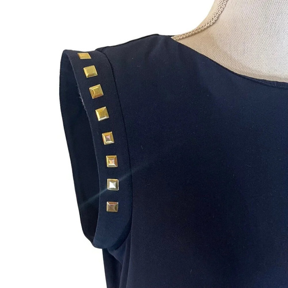 Soho Apparel Dress Petite Large Navy Gold Square Stud Accents Slit Stretch Knit - Picture 6 of 9